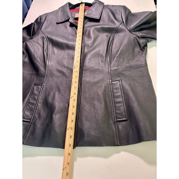 Y2K Genuine Leather Jacket Womens 1X Black 90s Minimalist Whimsy Sleek Classic - Picture 13 of 16